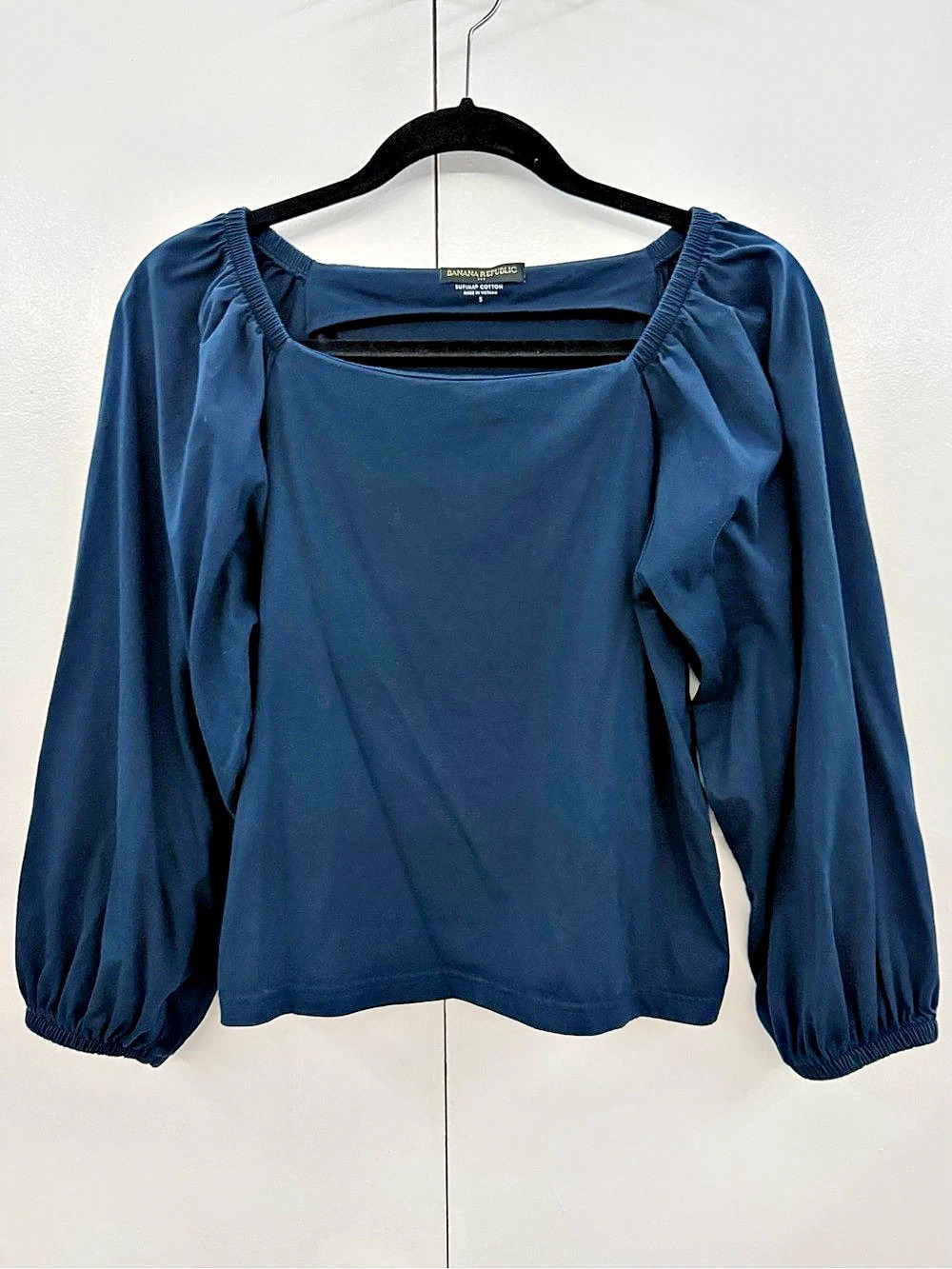 Banana Republic Supima Cotton Navy Square Neck Blouse Size S